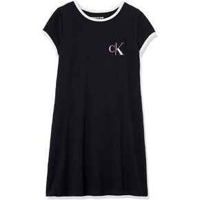 Calvin Klein Girls' Short Sleeve T-Shirt Dress, Pullover Style with Crew-Neck Neckline, Logo Detailing in Kuwait