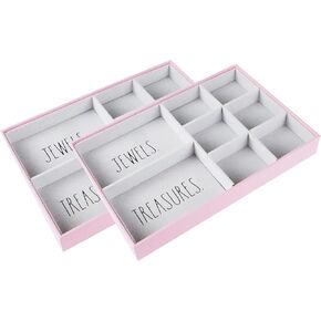Rae Dunn Jewelry Tray - Jewelry Drawer Organizer - Set of 2 Stackable Jewelry Organizer Trays - Storage Box for Earring, Ring, Bracelet, Necklace - Stacking Insert for Drawers, Vanity Display - Pink in Kuwait