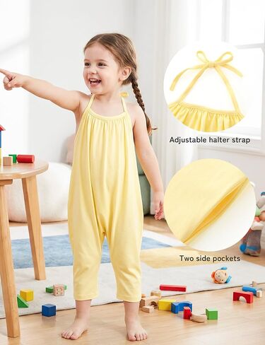 Toddler Girl Clothes Backless Strap Slouch Romper Cute Halter Jumpsuit Pants With Pockets Summer One Piece Outfit in Saudi Arabia