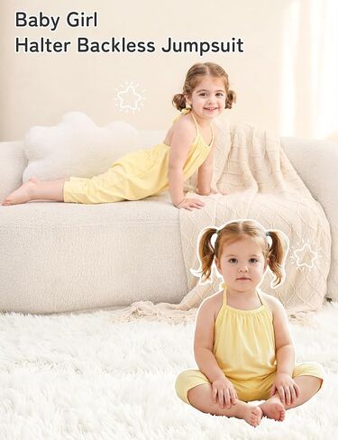 Toddler Girl Clothes Backless Strap Slouch Romper Cute Halter Jumpsuit Pants With Pockets Summer One Piece Outfit in Saudi Arabia