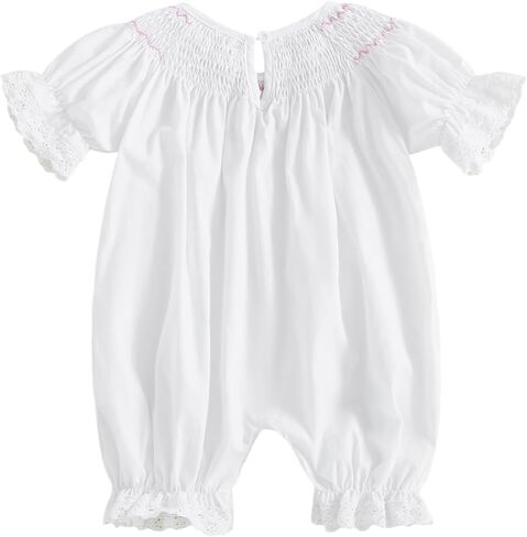 Baby Girl Baptism Outfits Cute Smocked Crosses Embroidery Short Sleeve Round Neck Jumpsuit Romper Summer Clothes in Saudi Arabia