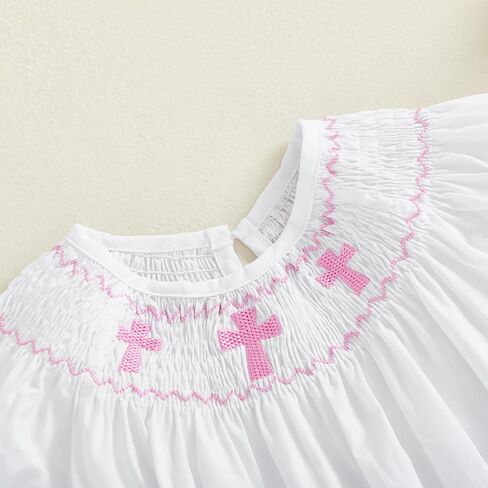 Baby Girl Baptism Outfits Cute Smocked Crosses Embroidery Short Sleeve Round Neck Jumpsuit Romper Summer Clothes in Saudi Arabia