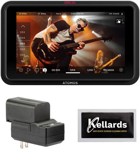 Atomos Ninja RAW: مسجل شاشة ProRes/ProRes RAW مع التحكم في الكاميرا لـ HDMI والكاميرات بدون مرآة مع بطاريات NP-F770 بقدرة 4400 مللي أمبير في الساعة ومجموعة شواحن مدمجة وقطعة قماش للتنظيف (5 عبوات) in Kuwait