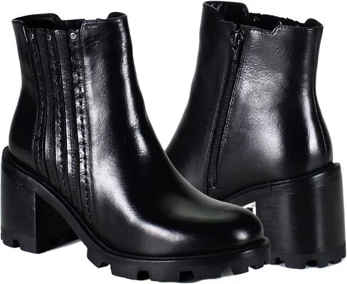 Diba True Womens Spice Berry Lug Round Toe Zippered Casual Boots Ankle Mid Heel 2-3" - Black in Saudi Arabia