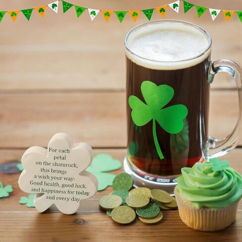 Vicenpal St. Patrick's Day Decor Irish Shamrock Blessing Miniature Figurine 3.15 Inch Green Clover Leaves with Celtic Knot Base Mini Resin Figurine in Saudi Arabia