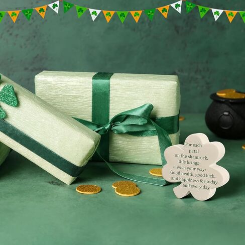 Vicenpal St. Patrick's Day Decor Irish Shamrock Blessing Miniature Figurine 3.15 Inch Green Clover Leaves with Celtic Knot Base Mini Resin Figurine in Saudi Arabia