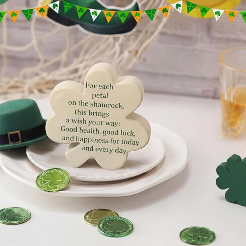 Vicenpal St. Patrick's Day Decor Irish Shamrock Blessing Miniature Figurine 3.15 Inch Green Clover Leaves with Celtic Knot Base Mini Resin Figurine in Saudi Arabia