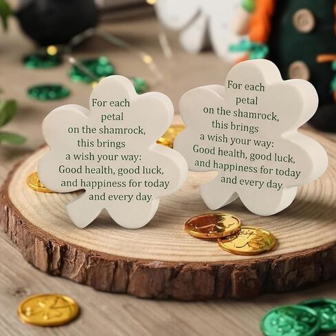 Vicenpal St. Patrick's Day Decor Irish Shamrock Blessing Miniature Figurine 3.15 Inch Green Clover Leaves with Celtic Knot Base Mini Resin Figurine in Saudi Arabia
