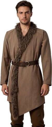 Viking Faux Fur Coat Men Medieval Tunic with Belt LARP Ren Faire Costume in Saudi Arabia