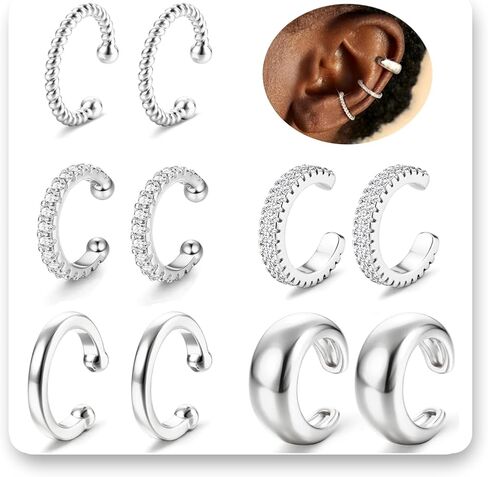 SMORI 5 Pairs Ear Cuffs Non Piercing - Silver Gold Plated Ear Cuff Earrings for Women Stackable Clip on Cartilage Earrings Fake Earring Set in Saudi Arabia