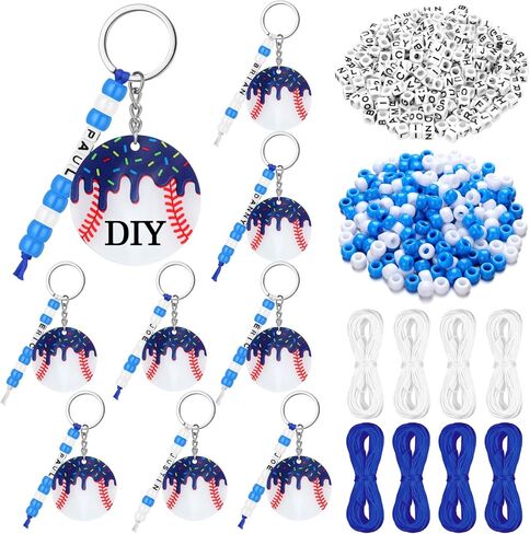 Nosiny 12 Pcs Baseball Keychain DIY Bead Keychain Kit Key Chain Making Craft Softball Party Favors Adjustable Letter Beads(Red) in Saudi Arabia