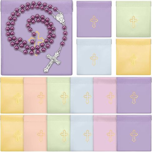 Wesnoy Squeeze Rosary Pouch with Gold Cross Imprint Design Beautiful PU Leather Rosary Case in Kuwait