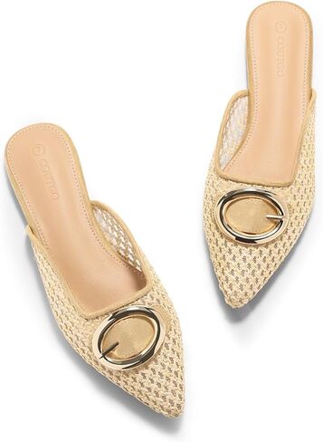 Coutgo Womens Mules Flats Metal Closed Pointed Toe Slip On Slides Summer Dress Shoes in Saudi Arabia