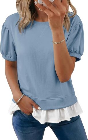Dokotoo Women's Summer Tops Cute Short Sleeve Crewneck Sweatshirts Tops Casual Blouses Shirts in Saudi Arabia