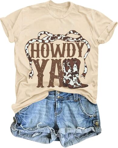 Howdy Shirt for Women Vintage Rodeo Cowgirl Graphic T-Shirt Western Country Concert Tee Tops in Kuwait