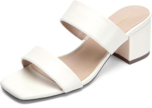 Women's Two Strap Heeled Sandals Square Open Toe 2 Inch Low Chunky Block Heels Slip On Dressy Slides Comfortable Summer Wedding Party Shoes Wide Width Friendly in Saudi Arabia