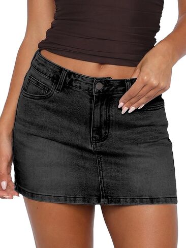 ELLEVEN Stretchy Mini Jean Skirt for Women,Low Waist Denim Skirts with Pockets in Saudi Arabia
