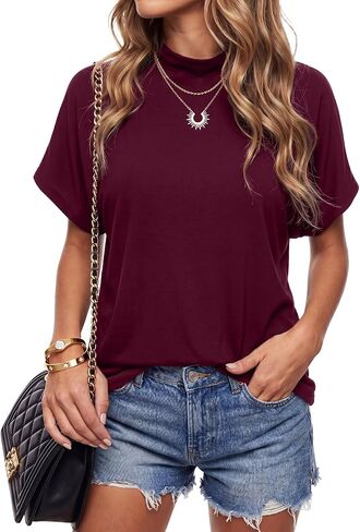 LYANER Women's Casual Mock Neck Ruffle Short Sleeve Summer Blouse Shirt Top in Saudi Arabia