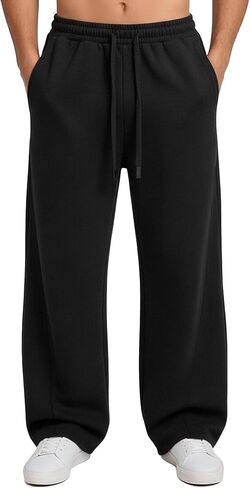 Mens Baggy Sweatpants Wide Leg Baggy Pants Y2K Elastic Waist Drawstring Loose Joggers with Pockets in Saudi Arabia