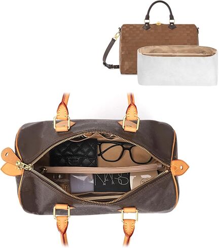 Dupontpaper Purse Organizer Insert Compatible with LV Nano Speedy, Lightweight Tote Bag Organizer Insert with Zip and Pockets, (White, Nano) in Saudi Arabia