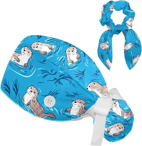 Scrub Caps Women,Adjustable Surgical Caps with Ponytail and Buttons,Bouffant Bow Hair Ring for Thick Long Hair,Summer Hawaiian Style Sailboat Ship Boat on White in Saudi Arabia