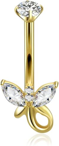 XUU Titanium Belly Button Rings – 14G Navel Piercing Jewelry with Multi-Shape Zircon (Flower, Crown, Butterfly, Marquise) – Hypoallergenic Curved Barbell Belly Ring for Women, Gold or Silver in Saudi Arabia