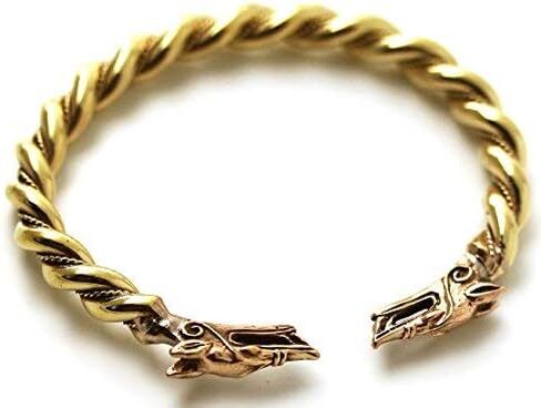 LynnAround Bronze Norse Viking Mjolnir Wolf Head Twisted Cable Bangle Cuff Bracelet Arm Ring Pagan Jewelry in Saudi Arabia