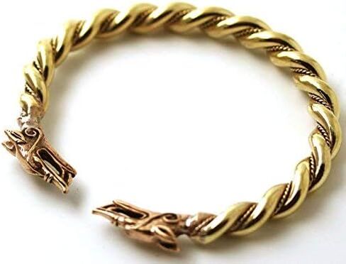 LynnAround Bronze Norse Viking Mjolnir Wolf Head Twisted Cable Bangle Cuff Bracelet Arm Ring Pagan Jewelry in Saudi Arabia