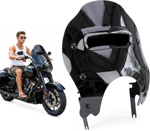 الزجاج الأمامي مع دعامة لسيارة Harley Touring Road King FLHR 1994-2022/ Special FLHRXS 2017-2024/ Classic FLHRC 2007-2020، Freewheeler FLRT 2015-2023 (أسود + دعامة كروم) in Saudi Arabia