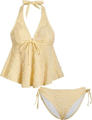OYOANGLE Women's Tankini Swimsuits Textured Flowy Halter Bikini Set Tummy Control Modest Bathing Suits in Saudi Arabia