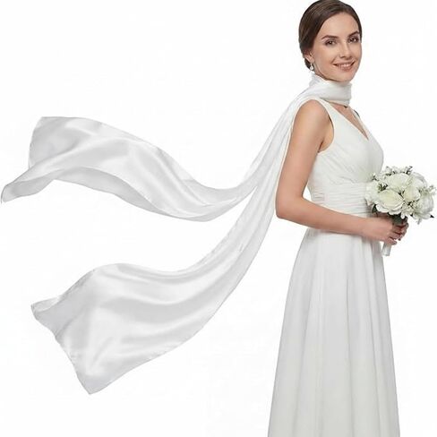142 Inch Bridal Neck Scarf for Wedding Detachable Bridal Satin Neckerchief Flowing Scarf Wedding Shawl in Saudi Arabia