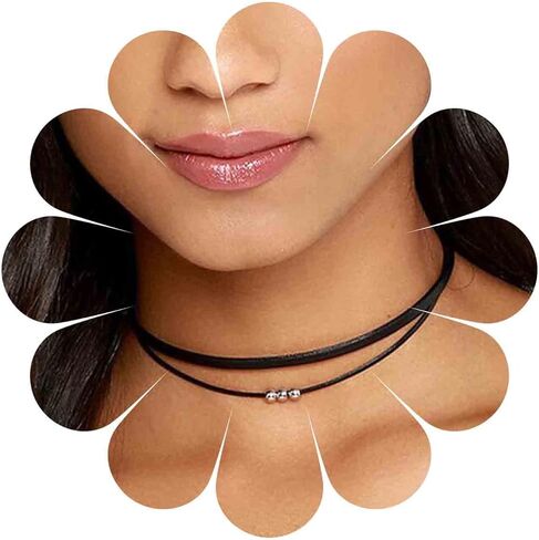 Andelaisi Boho الطبقات الجلدية حبل قلادة المختنق الأسود الجلود الحبل المختنق قلادة القوطية الجلود الجلد المدبوغ قلادة سلسلة قصيرة طوق أسود قلادة مجوهرات للنساء والفتيات in Kuwait