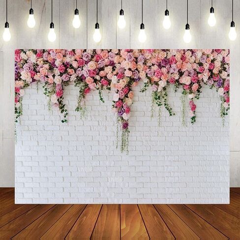 ltlyh 10x10ft الأبيض الطوب جدار الزهور خلفية الربيع موضوع التصوير خلفية لعيد الأم عيد الحب الزفاف الزفاف الطفل دش عيد ميلاد حزب ديكور راية صورة كشك الصورة الدعامة 134 in Kuwait