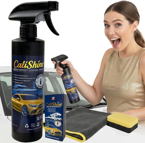 CaliShine Quick Effect Coating Spray - 16.9 fl oz Waterless Ceramic Car Wax Coat - Detail Polish & Cleaner for Cars Boat Body & Glasses, Window Glass and Headlight - Shine Restoration Kit (500 ml) in Saudi Arabia