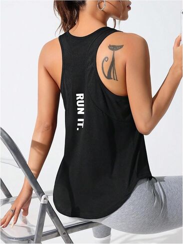 SweatyRocks Women's Racerback Workout Tank Top Letter Graphic Sleeveless Sports Gym Shirt Top in Saudi Arabia