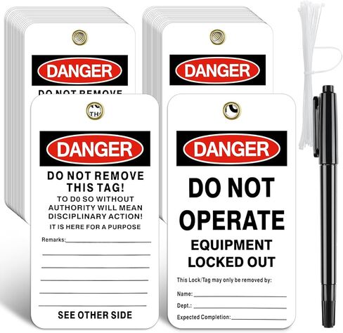 25 Pack Danger Out of Service Tags - 3.25" Length x 6" Width x 0.02'' Thickness Double-Sided Do Not Remove Lockout Tag with White Cable Zip Ties & Pen for Industrial Facilities Safety in Saudi Arabia