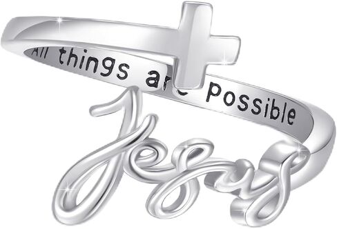 Jesus Ring,Cross Rings,Sterling Silver Adjustable Jesus Faith Cross Wrap Ring Faithful Christian Fashion Band Ring for Women Girls in Kuwait