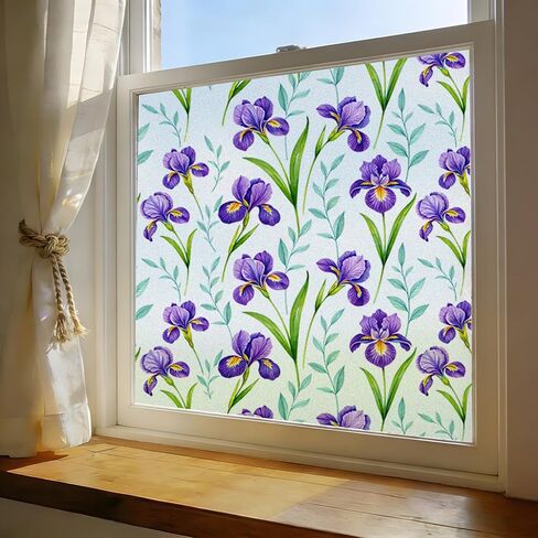 Stained Glass Window Film，Spring Window Clings,Rainbow Privacy Window Film One Way Decorative Windows Privacy Films Static Cling Bathroom Door Room Decor Renter Friendly Tint for Home Sticker Decals in Saudi Arabia