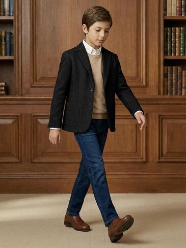 سترة بدلة JPF Kids Herringbone Tweed Blazer للأولاد بمقاس نحيف للأولاد في سن المراهقة للمدرسة من التويد سترة رياضية in Kuwait