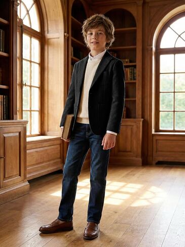 سترة بدلة JPF Kids Herringbone Tweed Blazer للأولاد بمقاس نحيف للأولاد في سن المراهقة للمدرسة من التويد سترة رياضية in Kuwait
