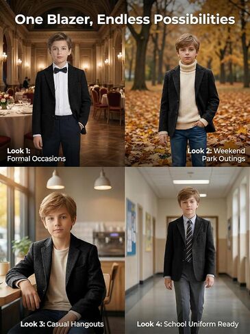 سترة بدلة JPF Kids Herringbone Tweed Blazer للأولاد بمقاس نحيف للأولاد في سن المراهقة للمدرسة من التويد سترة رياضية in Kuwait
