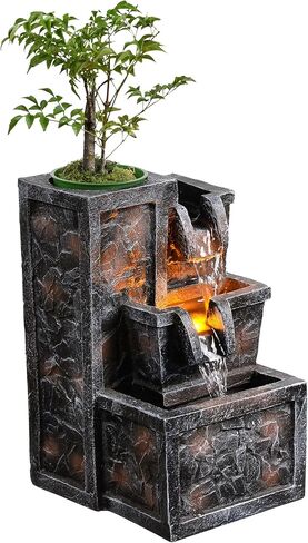 Tabletop Water Fountain Rustic Room Decor Zen Waterfall Fountains Office Desk Accessories Bedroom, Living Room Indoor Decoration with Led Light in Saudi Arabia