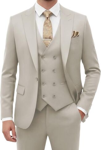 Suit for Men Wedding Slim Fit 3 Piece Set Blazer Jacket Vest Pants Tuxedo Suits for Groomsmen Business Prom Party Sport Coat in Saudi Arabia