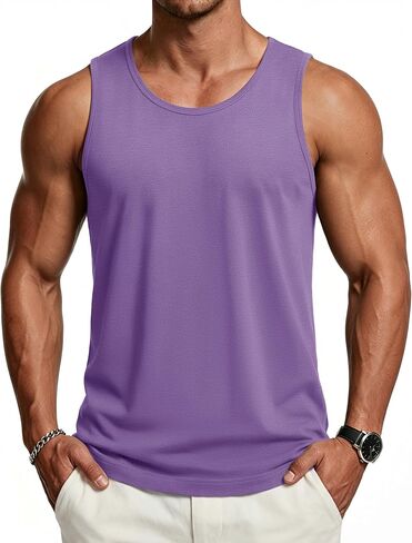 Cotrasen Men Tank Top Upf 50+ قميص من القطن بلا أكمام الرطوبة رطوبة كمال الأجسام كمال جيم. in Kuwait