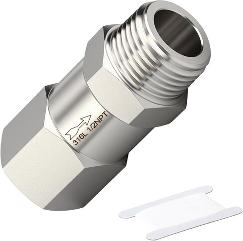 1 قطعة 316L الفولاذ المقاوم للصدأ صمام فحص باتجاه واحد، 1/2 "NPT ذكر x 1/2" NPT ذكر المواضيع ضاغط الهواء صمام الاختيار منع التدفق الخلفي in Kuwait