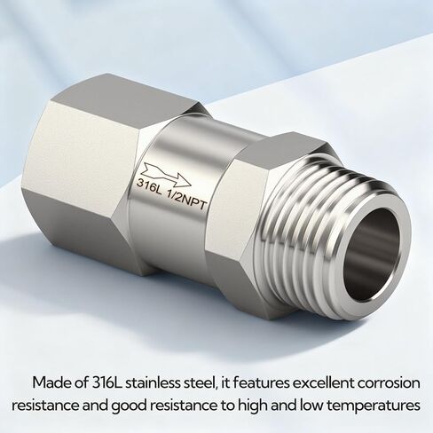 1 قطعة 316L الفولاذ المقاوم للصدأ صمام فحص باتجاه واحد، 1/2 "NPT ذكر x 1/2" NPT ذكر المواضيع ضاغط الهواء صمام الاختيار منع التدفق الخلفي in Kuwait