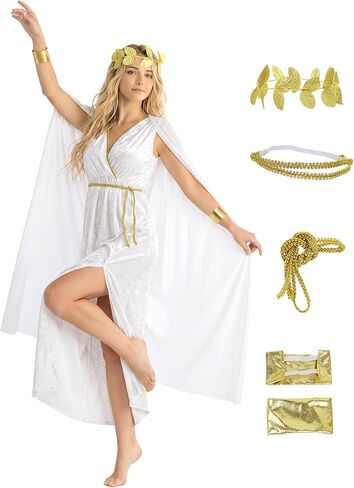 UQJE Womens Greek Toga Costume Set Halloween Cosplay Roman Goddess Grecian Wome for Women in Saudi Arabia