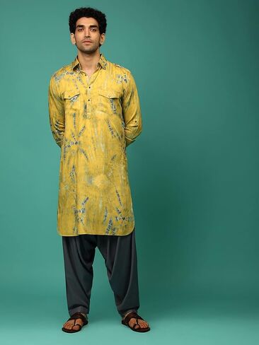 Elina fashion Men's Indian Printed Rayon Pathani Kurta Salwar Stitched Readymade Set in Saudi Arabia