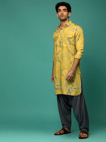 Elina fashion Men's Indian Printed Rayon Pathani Kurta Salwar Stitched Readymade Set in Saudi Arabia