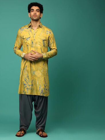 Elina fashion Men's Indian Printed Rayon Pathani Kurta Salwar Stitched Readymade Set in Saudi Arabia